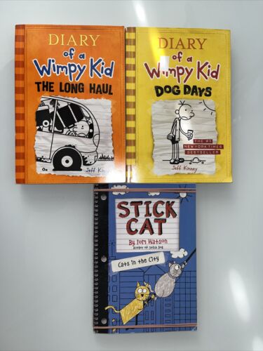 Lot of 5 Kids Books - Stick Cat, Diary of a Wimpy Kid, Captain Underpants, PB