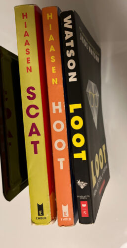 Lot of 3 Kids books: SCAT, CHOMP by CARL HIAASEN & LOOT by JUDE WATSON age 8-12