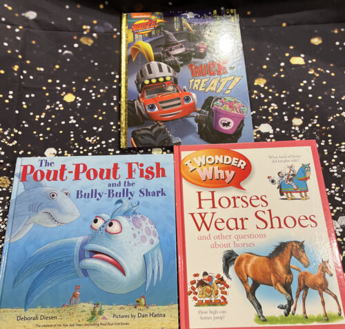 Lot of 5 Hardcover Kids Books - K-4, Blaze, I Wonder Why, Pout Pout Fish & more