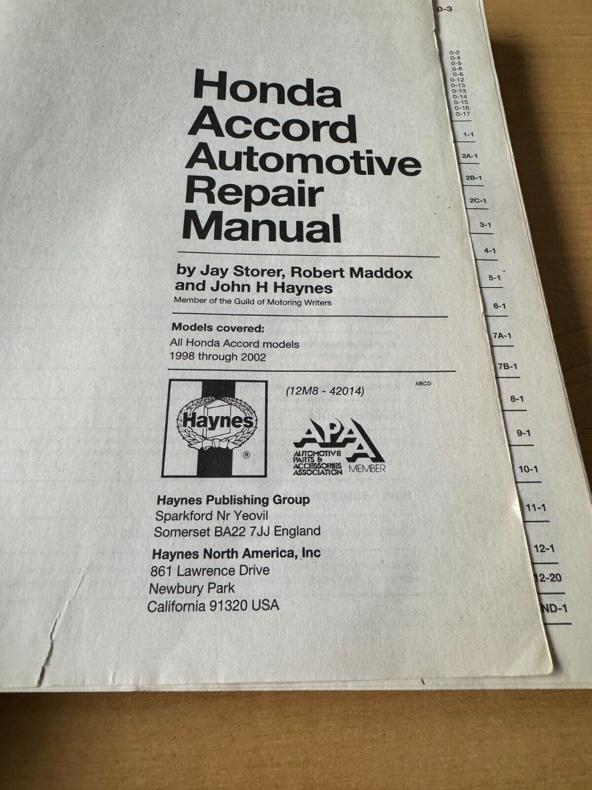 Haynes 42014 Repair Manual for Honda Accord 1998 - 2002 Top Info